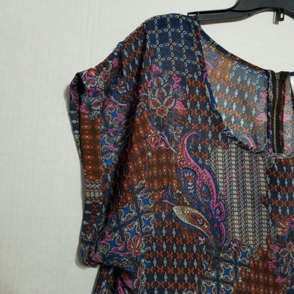 xhilaration‎ Zipper Back Scoop Neck Paisley Blouse Size XL - Picture 3 of 6